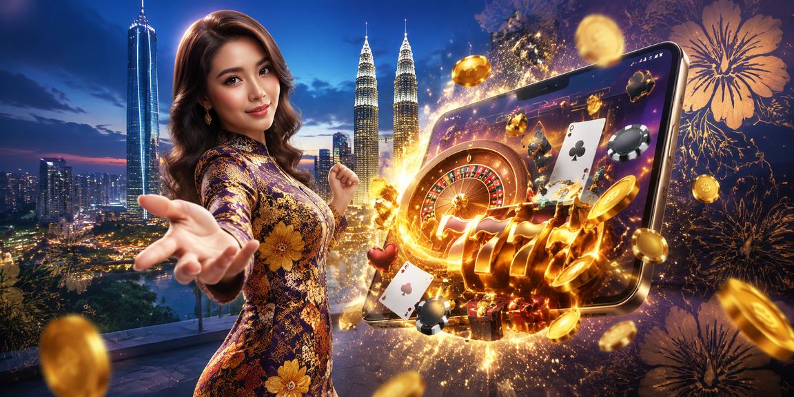 Pengguna melihat promosi kasino dalam talian melalui aplikasi di Kuala Lumpur dengan motif batik