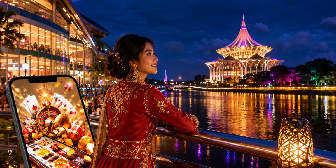 Suasana promosi kasino dalam talian sempena Hari Raya di Kuching Sarawak Malaysia